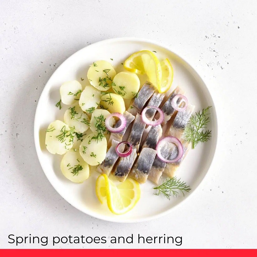 سیب زمینی بهاره و شاه ماهی Spring Potatoes and Herring